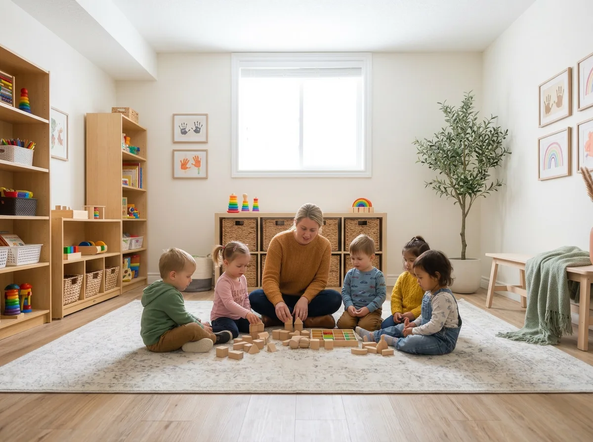 Pedagogisch medewerker en peuters spelen samen bij kinderdagverblijf Spelendwijs Veenendaal